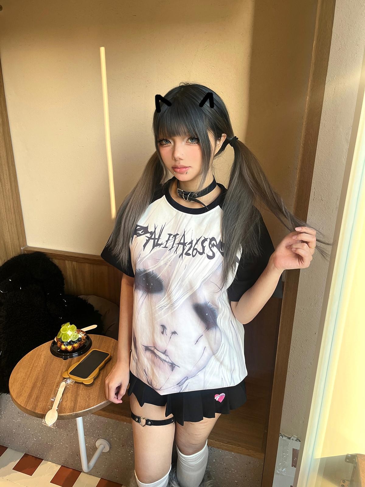 Alita26SS Dark Harajuku Print Raglan Sleeve Women's Cotton Loose Short Sleeve T-shirts