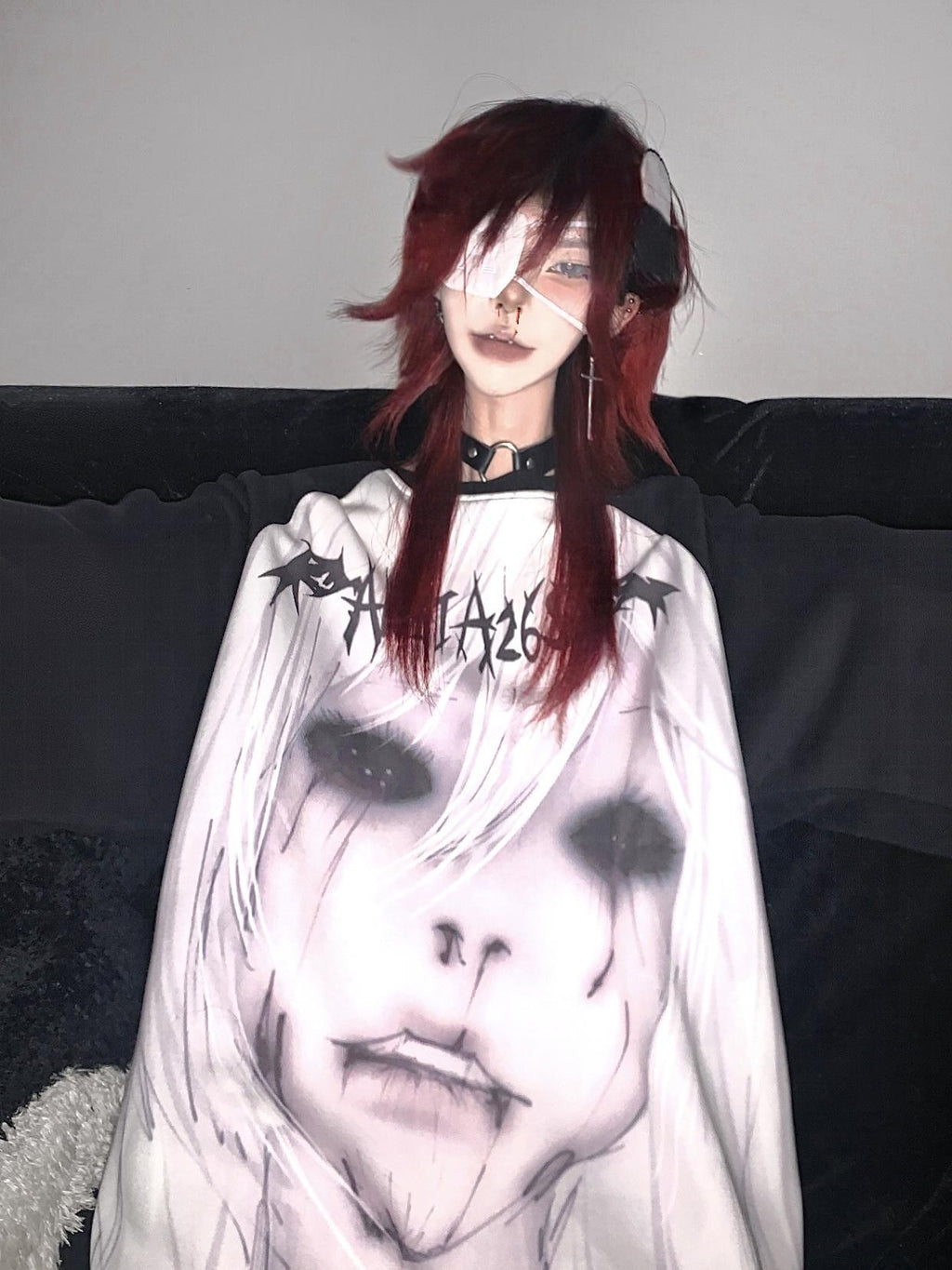 Alita26SS Dark Harajuku Raglan Sleeve Loose Fit Cartoon Graphic Women's Cotton Sweatshirts