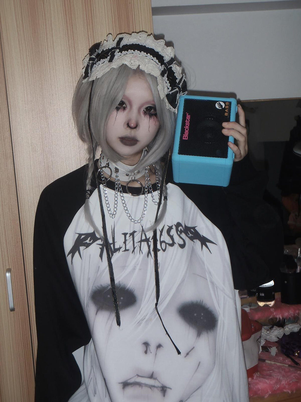 Alita26SS Dark Harajuku Raglan Sleeve Loose Fit Cartoon Graphic Women's Cotton Sweatshirts