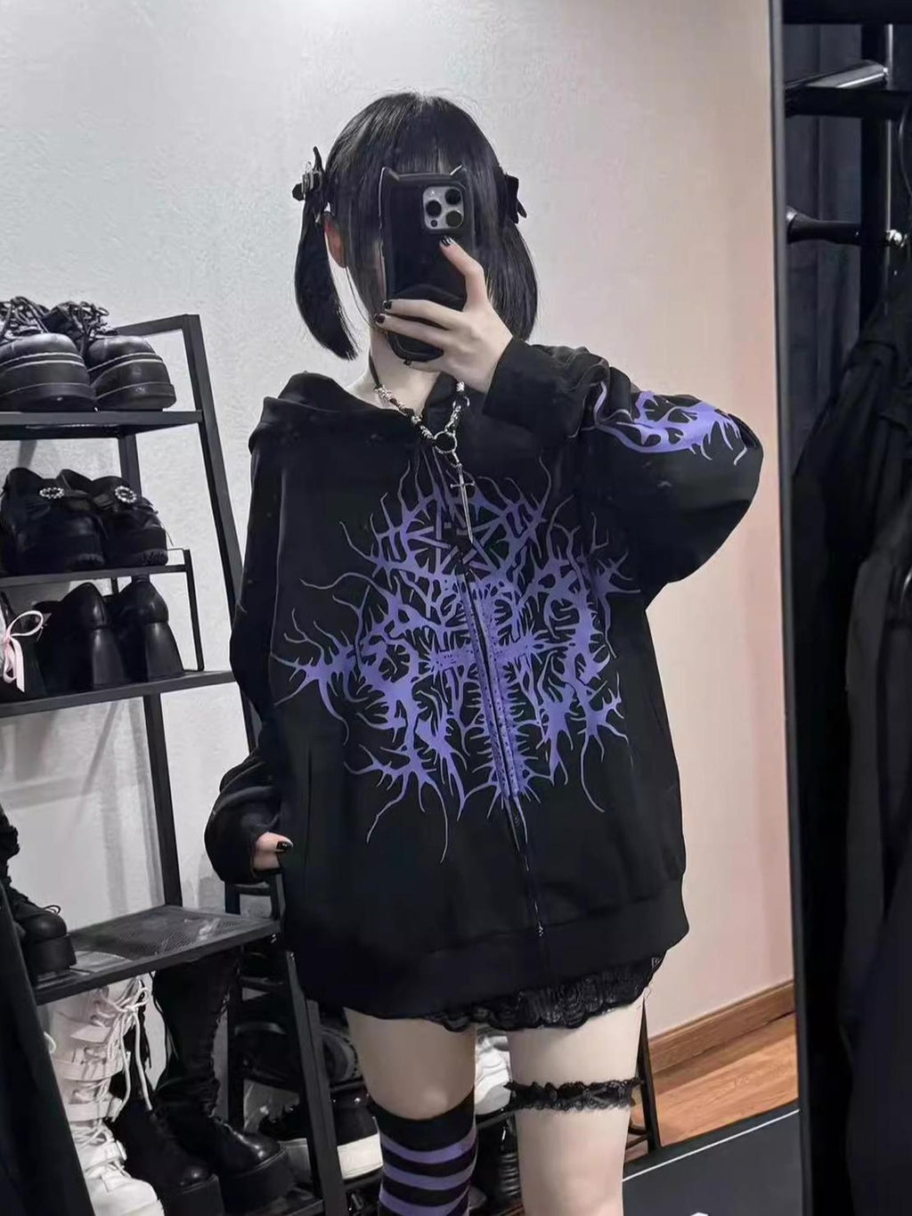 Alita26SS Dark Japanese Loose Thick Cotton Blend Women's Zip-up Hoodies