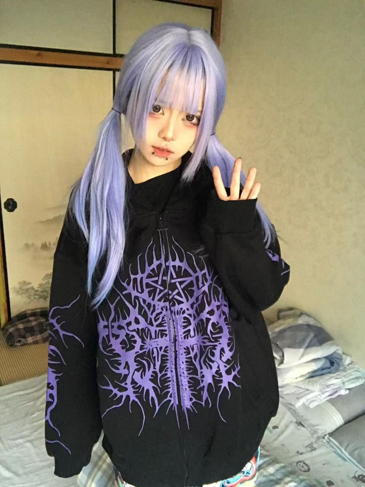Alita26SS Dark Japanese Loose Thick Cotton Blend Women's Zip-up Hoodies
