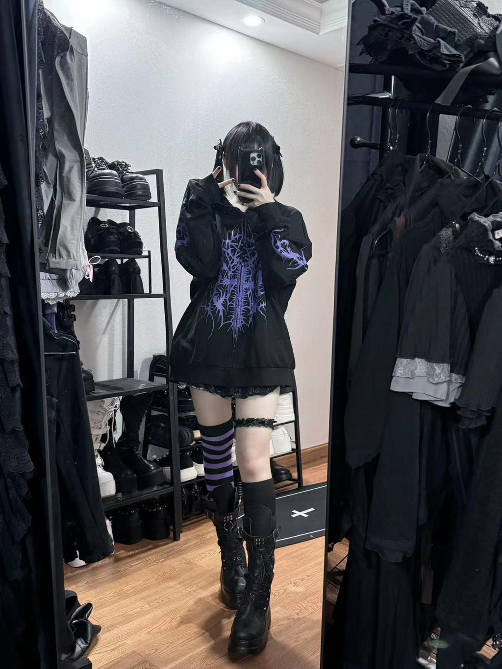 Alita26SS Dark Japanese Loose Thick Cotton Blend Women's Zip-up Hoodies