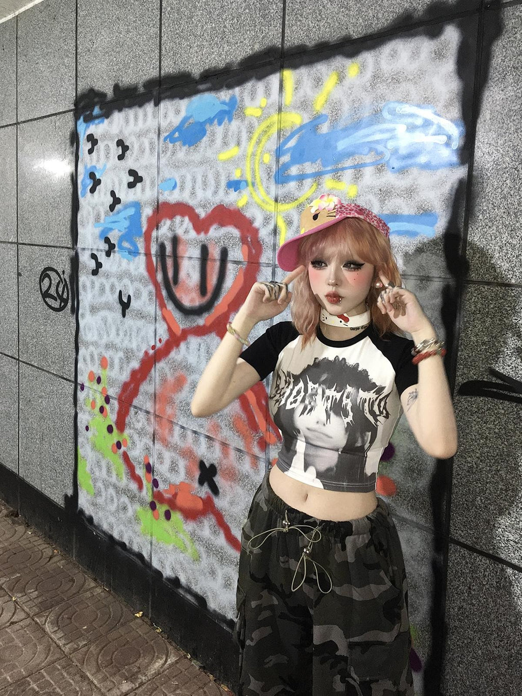 Alita26SS Dark Subculture Y2k Raglan Sleeve Round Neck Cotton Women's Crop Tops