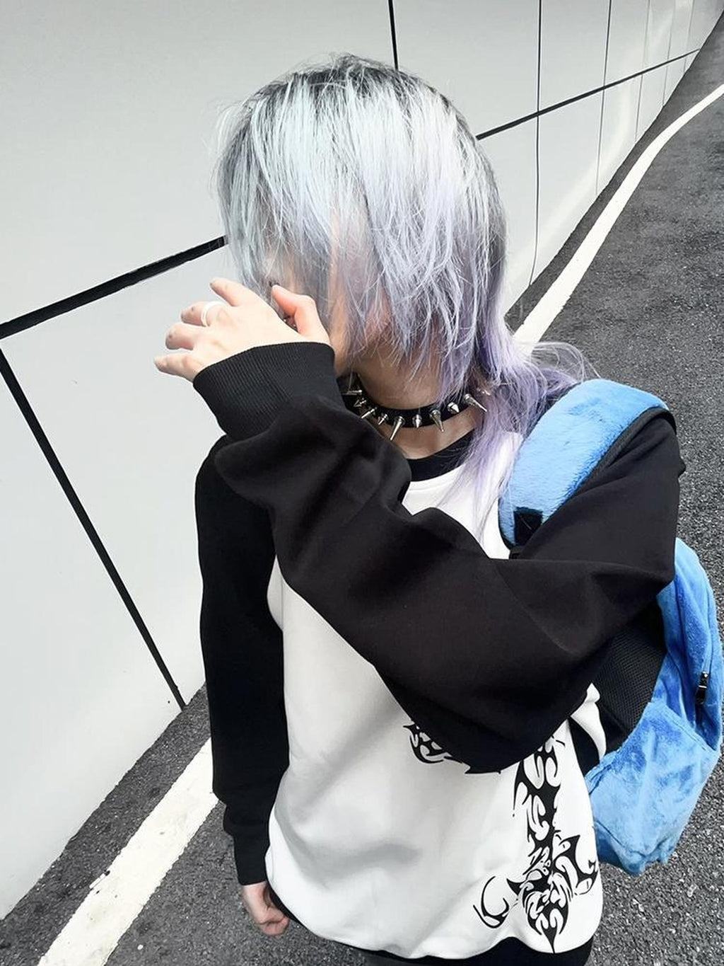 Alita26SS Dark Tattoo Cross Print Loose Fit Women's Cotton Sweatshirts