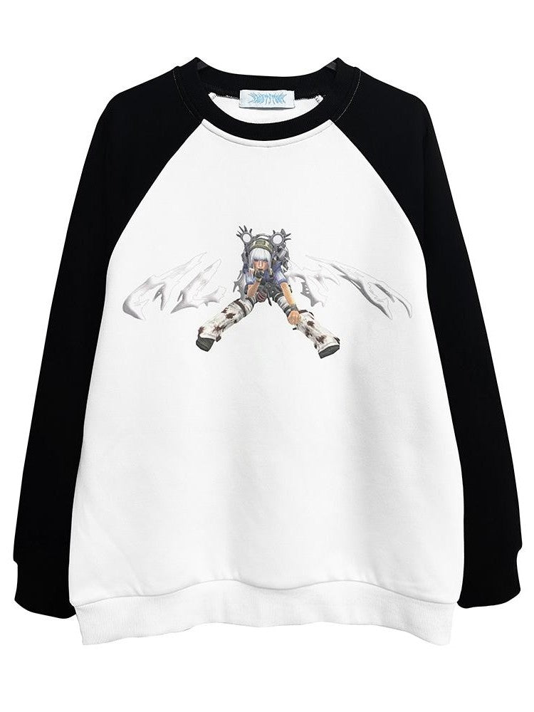 Alita26SS Dark Tattoo Cross Print Loose Fit Women's Cotton Sweatshirts