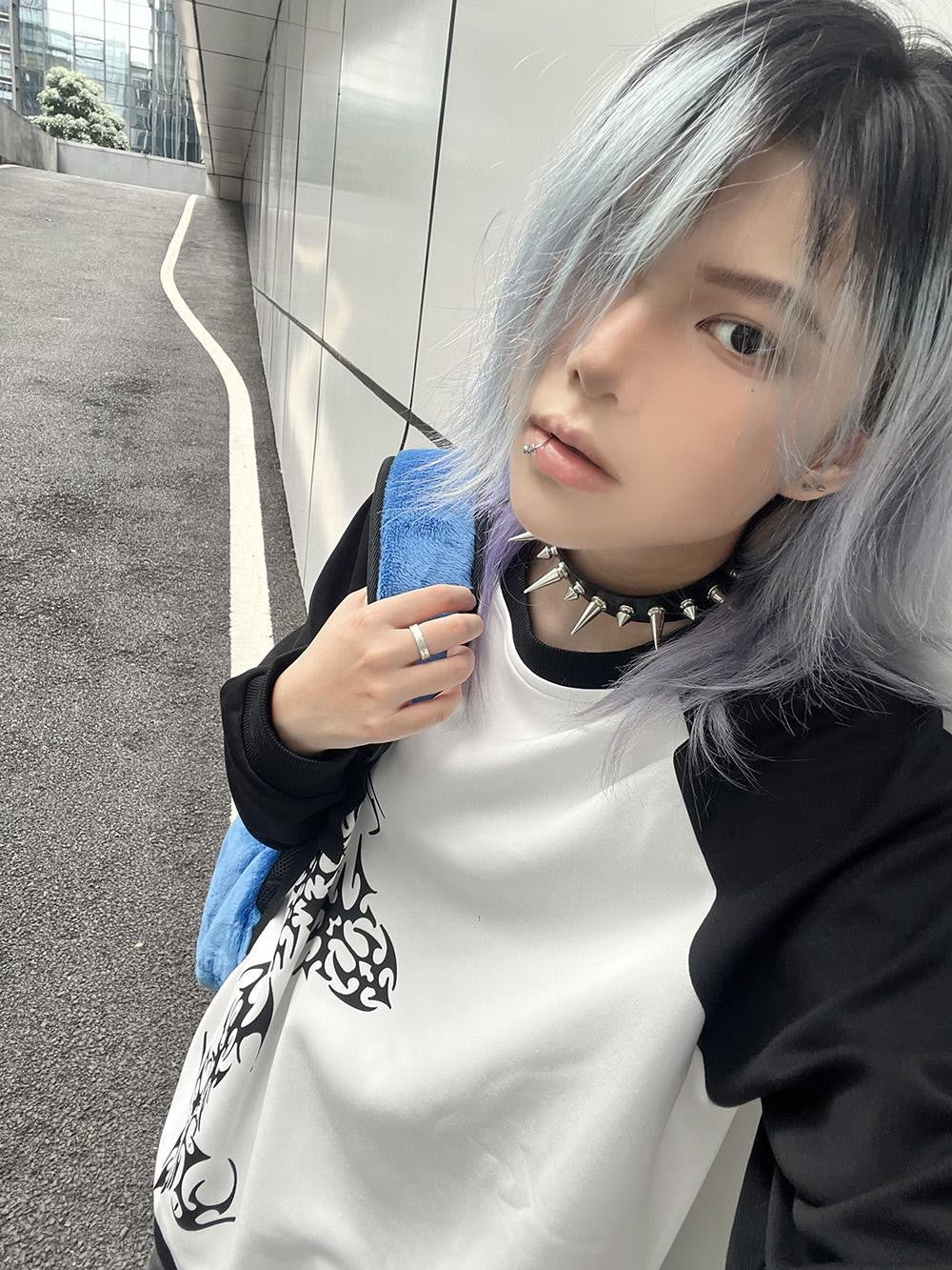 Alita26SS Dark Tattoo Cross Print Loose Fit Women's Cotton Sweatshirts