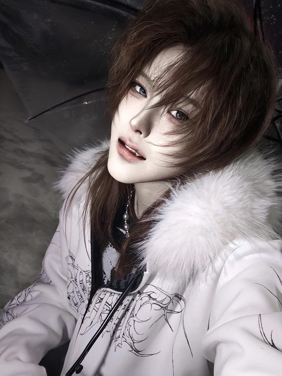 Alita26SS Faux Fur Trim Print Loose Fit Women's Cotton Fleece Zip-up Hoodies
