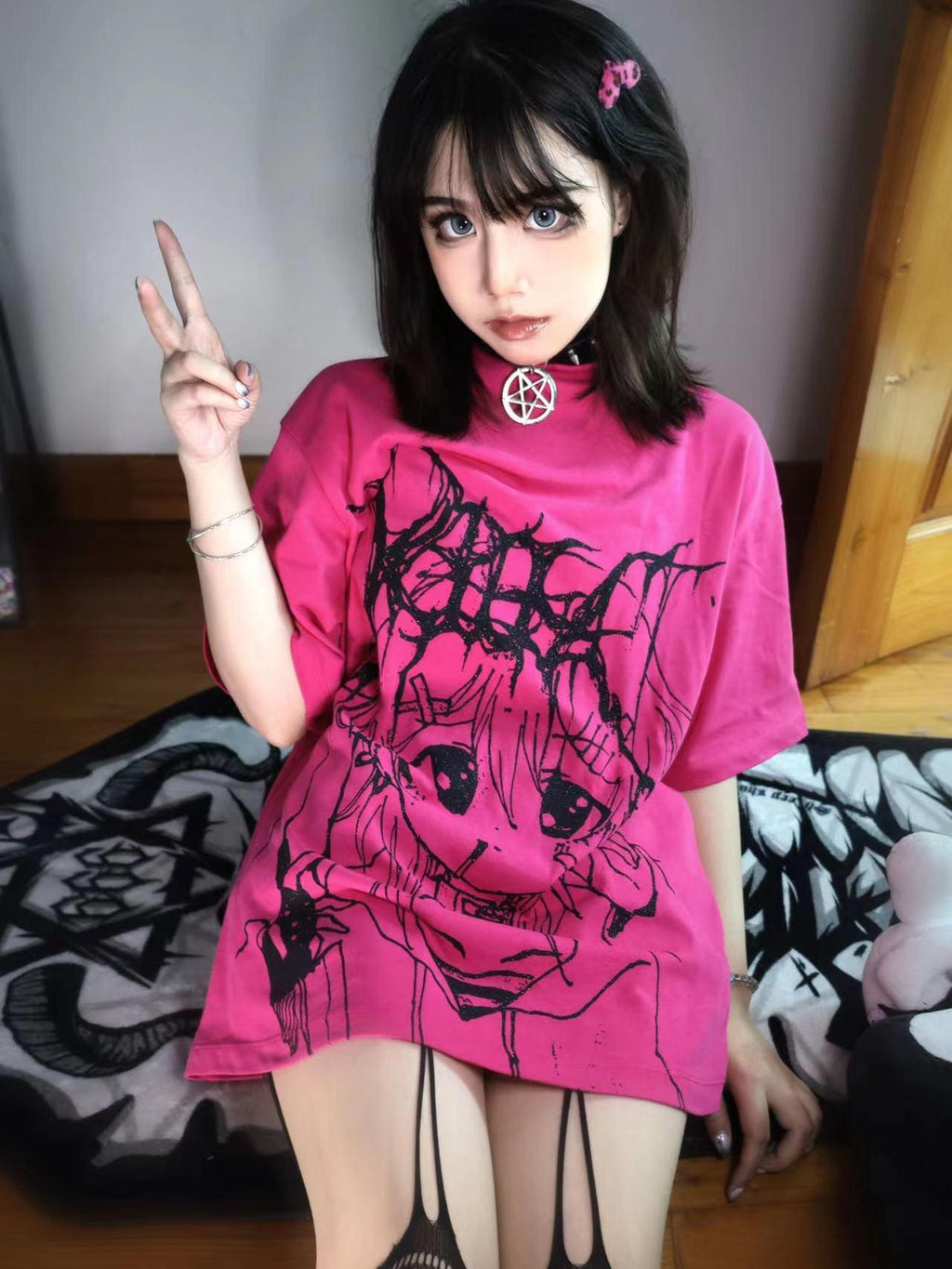 Alita26SS Glow Print Anime Cartoon Women's Cotton Graphic T-shirts