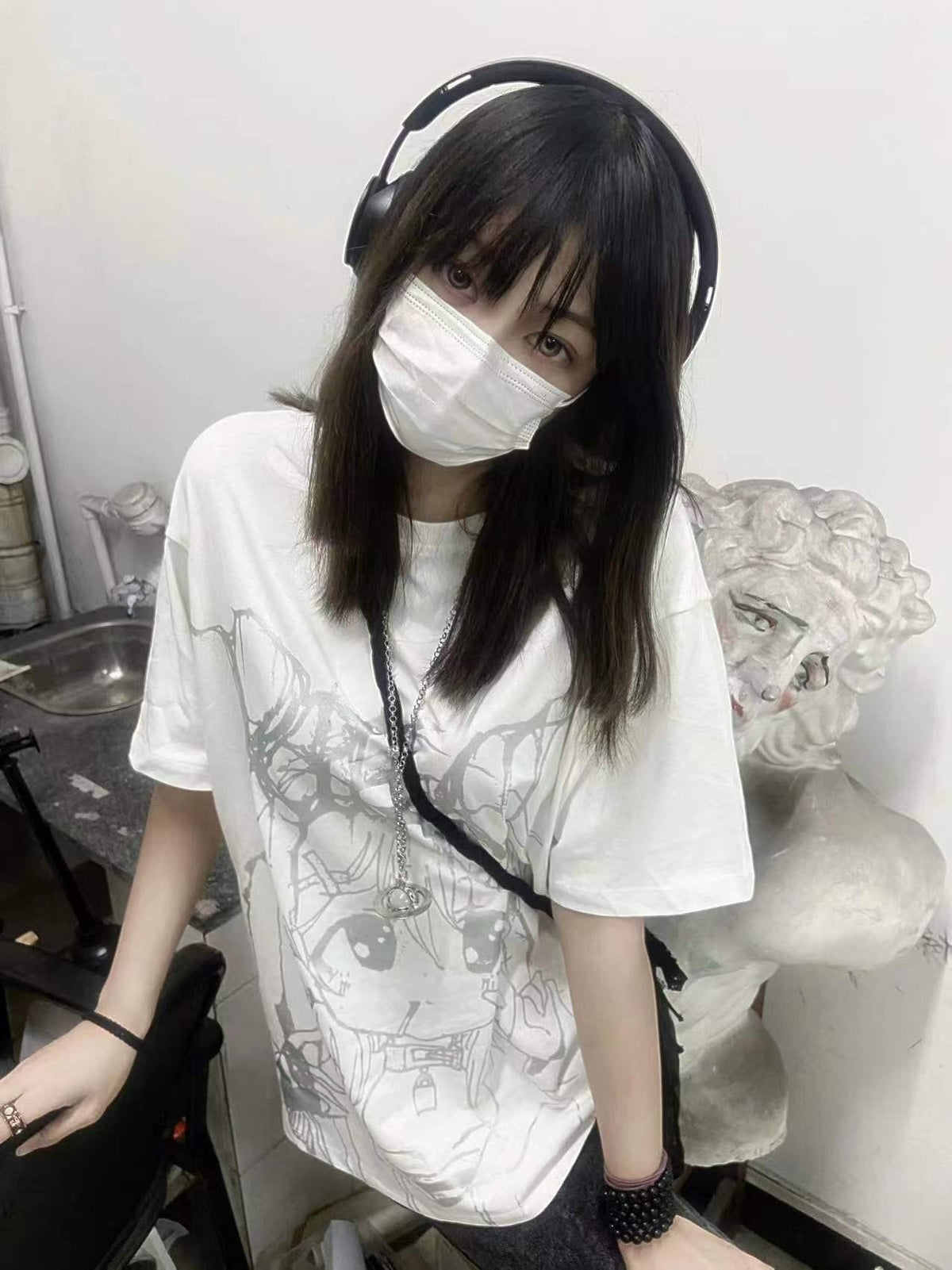 Alita26SS Glow Print Anime Cartoon Women's Cotton Graphic T-shirts