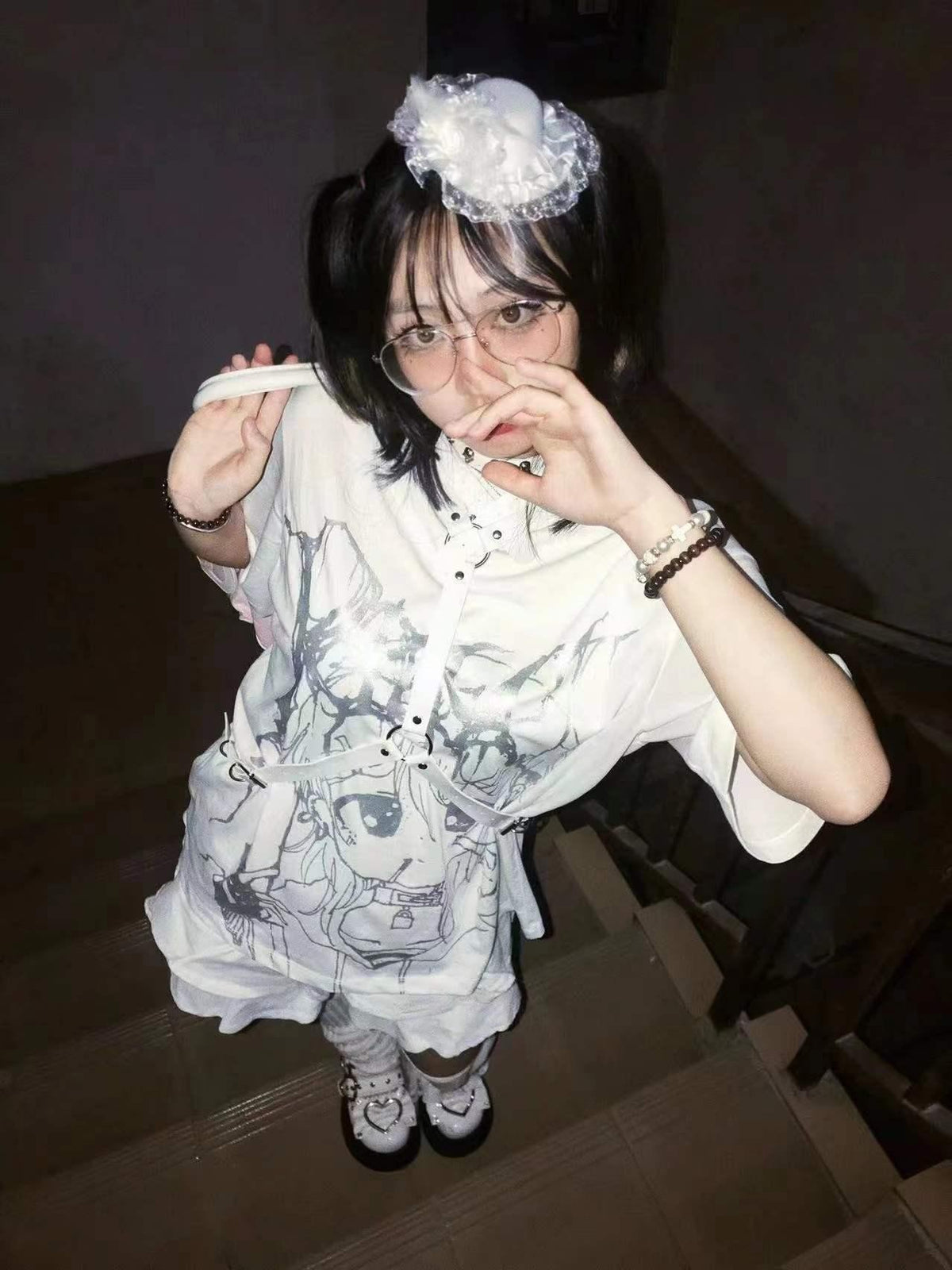 Alita26SS Glow Print Anime Cartoon Women's Cotton Graphic T-shirts