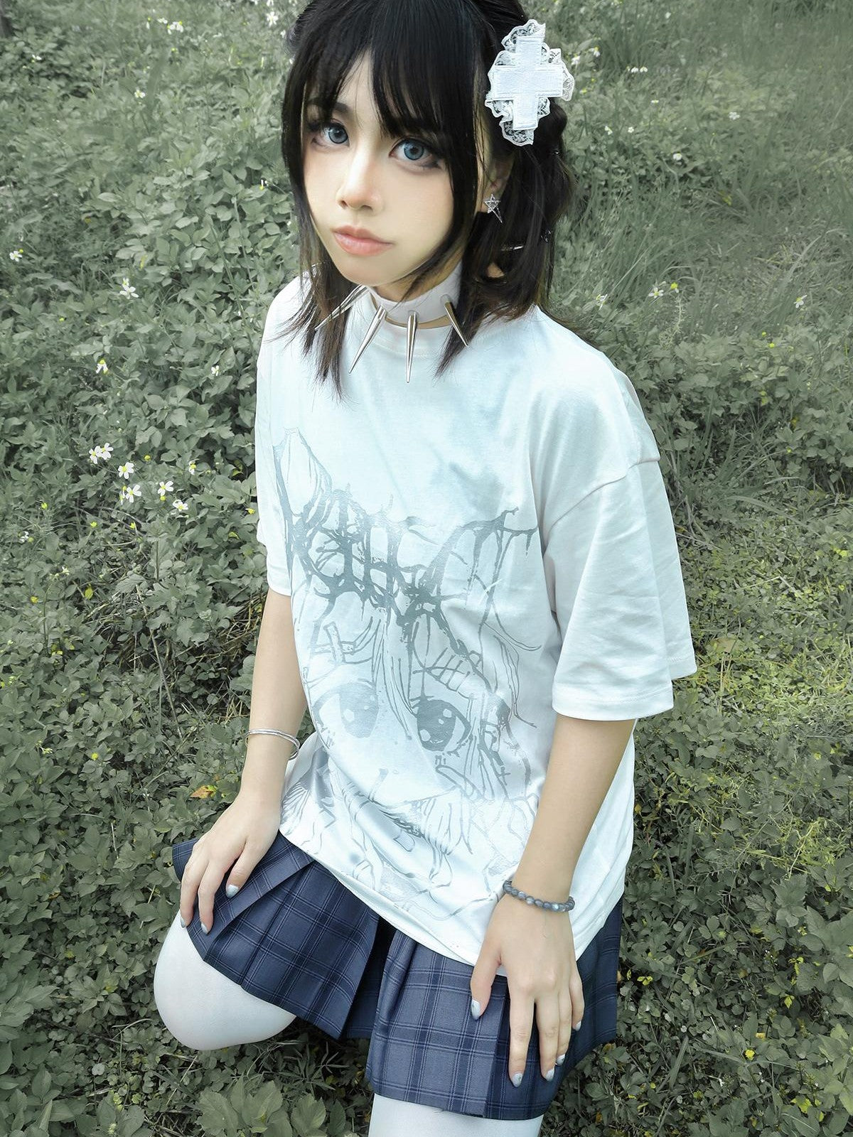 Alita26SS Glow Print Anime Cartoon Women's Cotton Graphic T-shirts