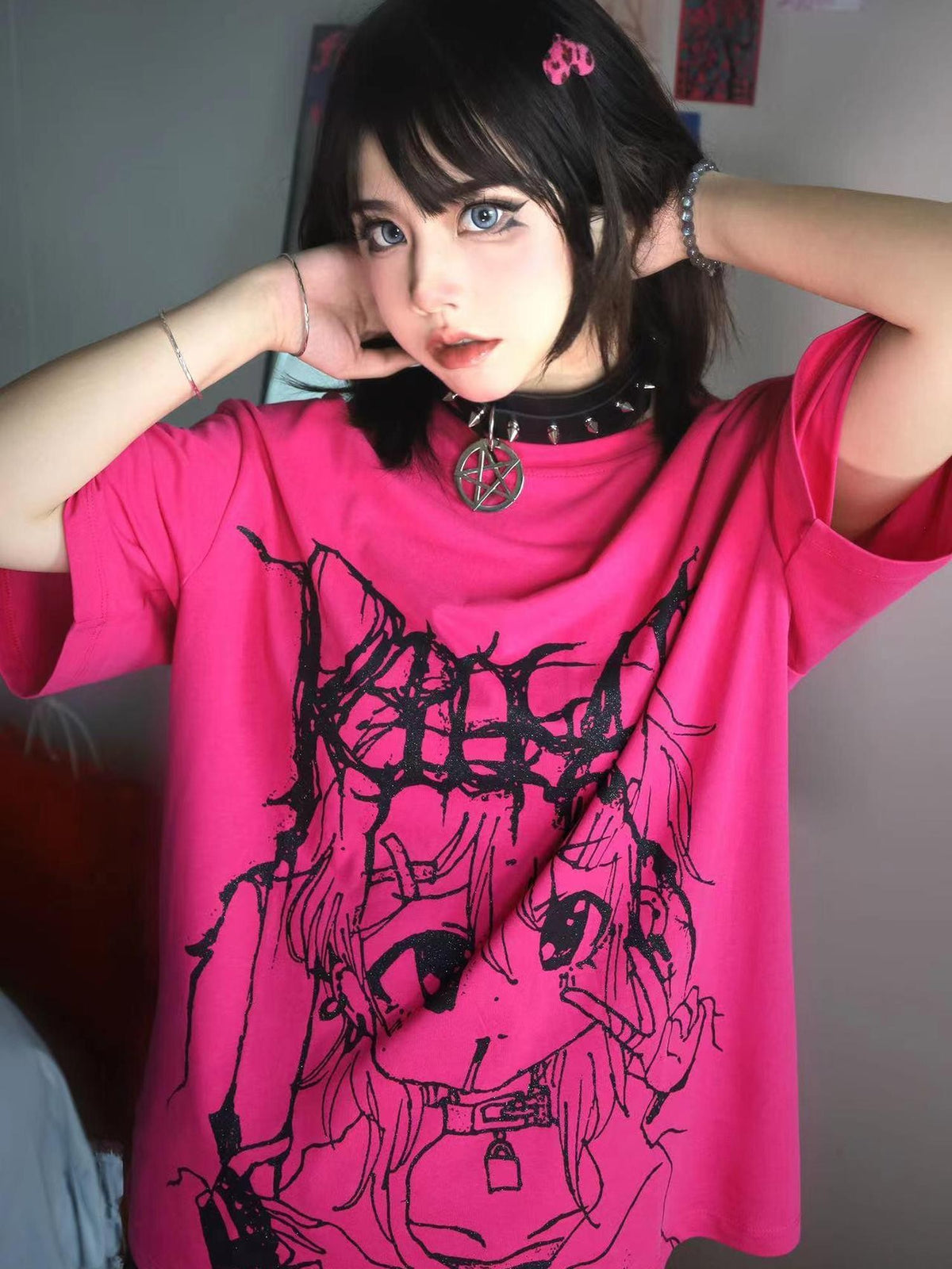 Alita26SS Glow Print Anime Cartoon Women's Cotton Graphic T-shirts