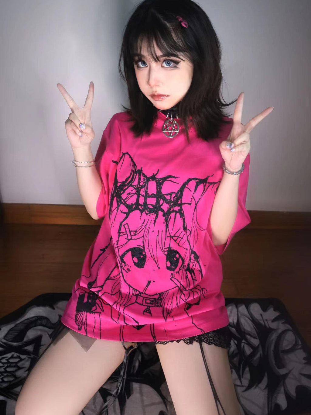 Alita26SS Glow Print Anime Cartoon Women's Cotton Graphic T-shirts