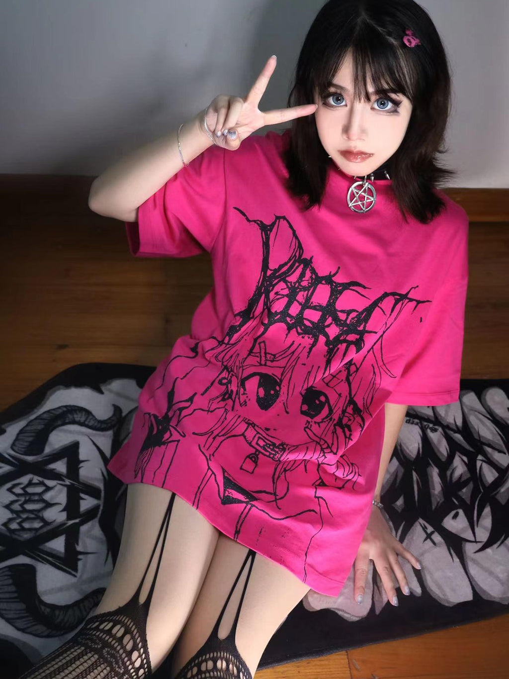 Alita26SS Glow Print Anime Cartoon Women's Cotton Graphic T-shirts