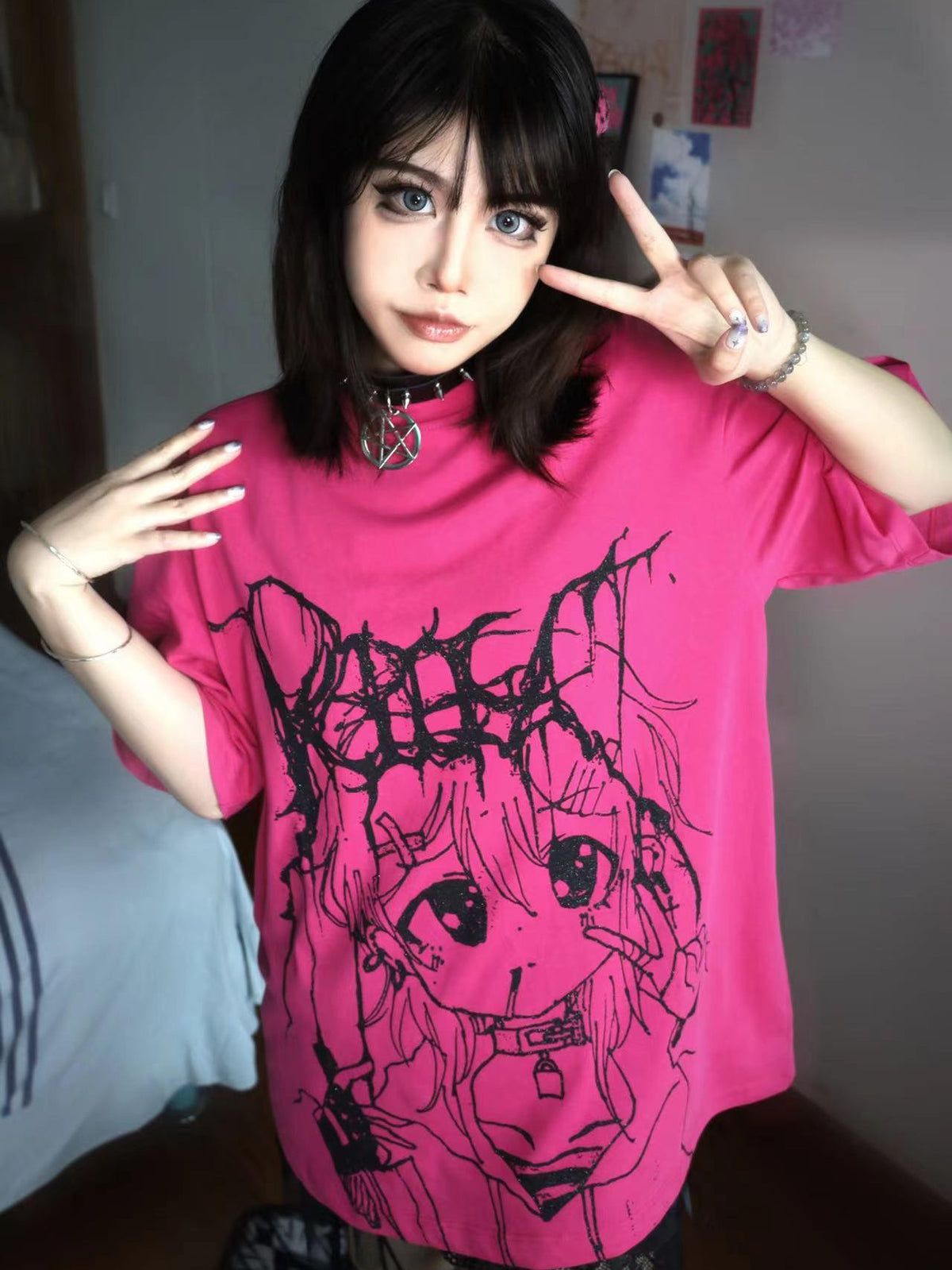 Alita26SS Glow Print Anime Cartoon Women's Cotton Graphic T-shirts