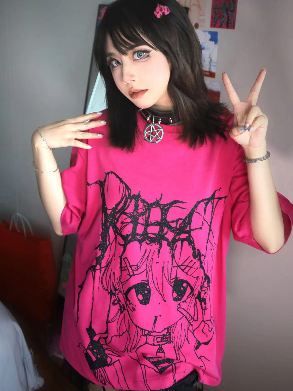 Alita26SS Glow Print Anime Cartoon Women's Cotton Graphic T-shirts