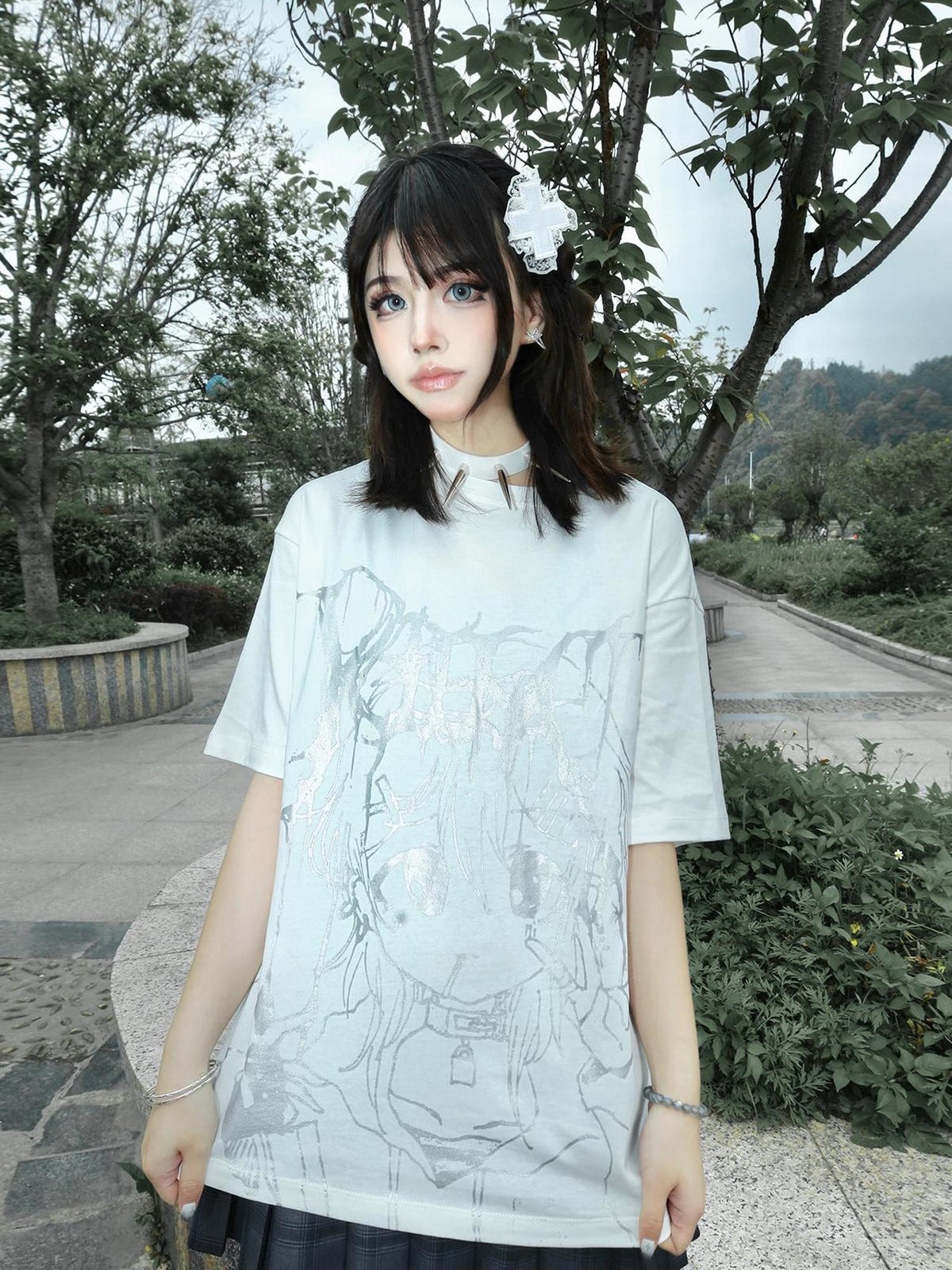Alita26SS Glow Print Anime Cartoon Women's Cotton Graphic T-shirts