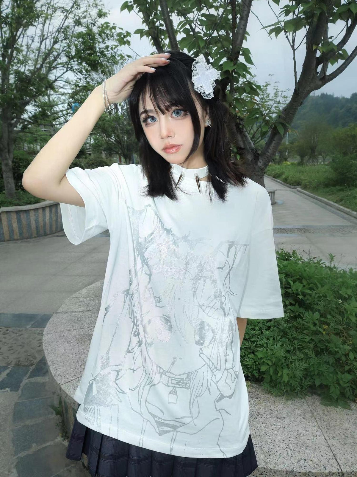 Alita26SS Glow Print Anime Cartoon Women's Cotton Graphic T-shirts