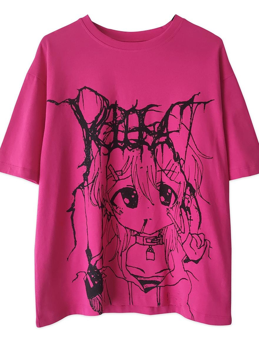 Alita26SS Glow Print Anime Cartoon Women's Cotton Graphic T-shirts