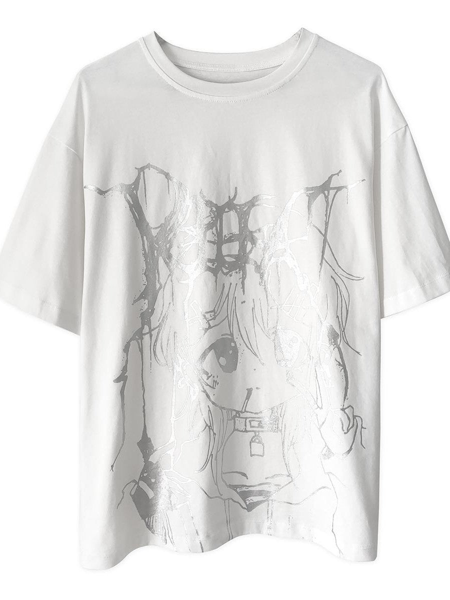 Alita26SS Glow Print Anime Cartoon Women's Cotton Graphic T-shirts