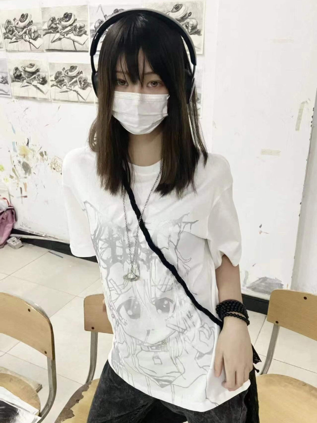 Alita26SS Glow Print Anime Cartoon Women's Cotton Graphic T-shirts
