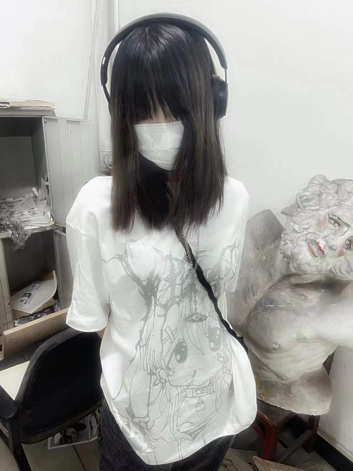 Alita26SS Glow Print Anime Cartoon Women's Cotton Graphic T-shirts