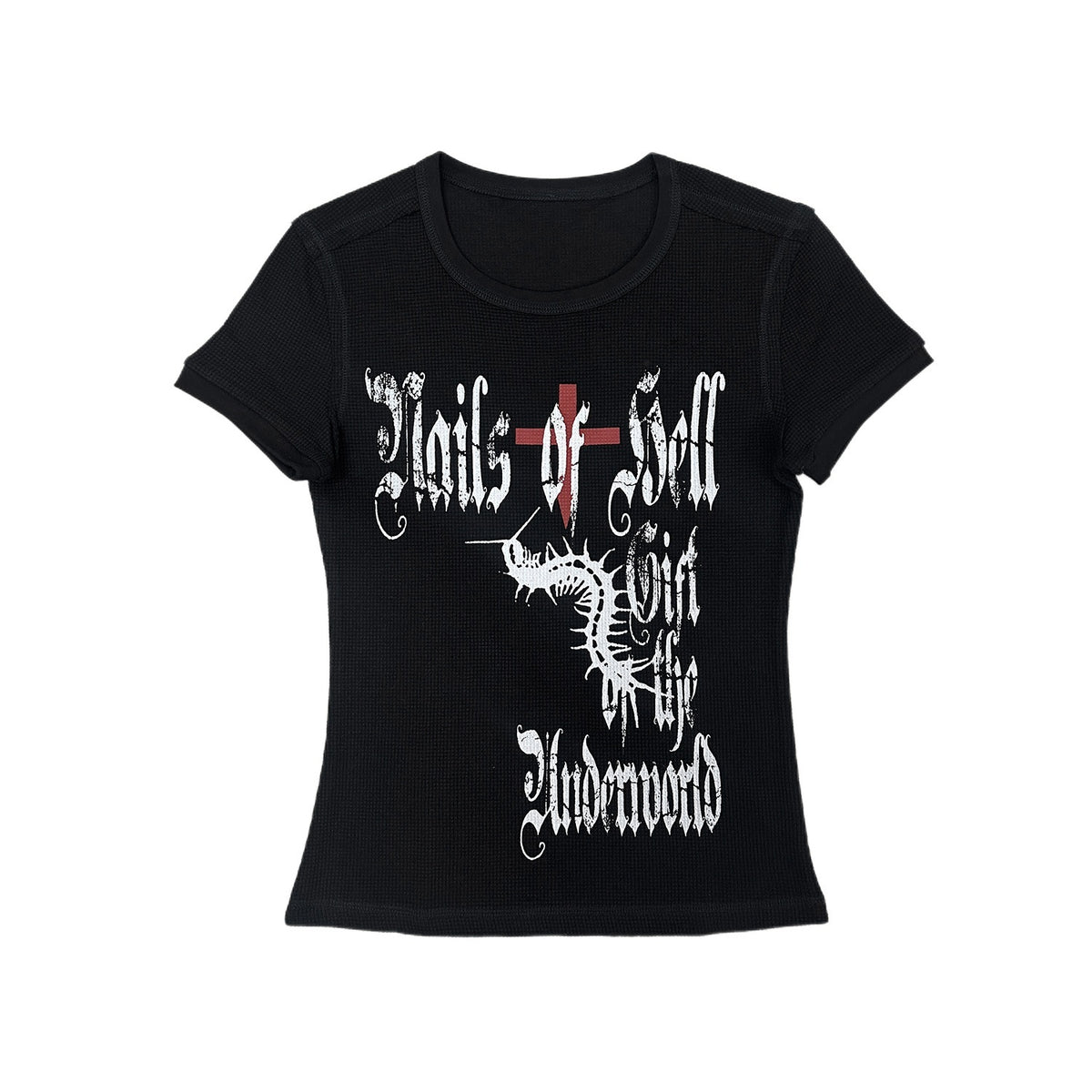 Alita26SS_Gothic_Cross_Graphic_Y2k_Women's_Cotton_Crop_Slim_T-shirts_1047393185940_MISSTT