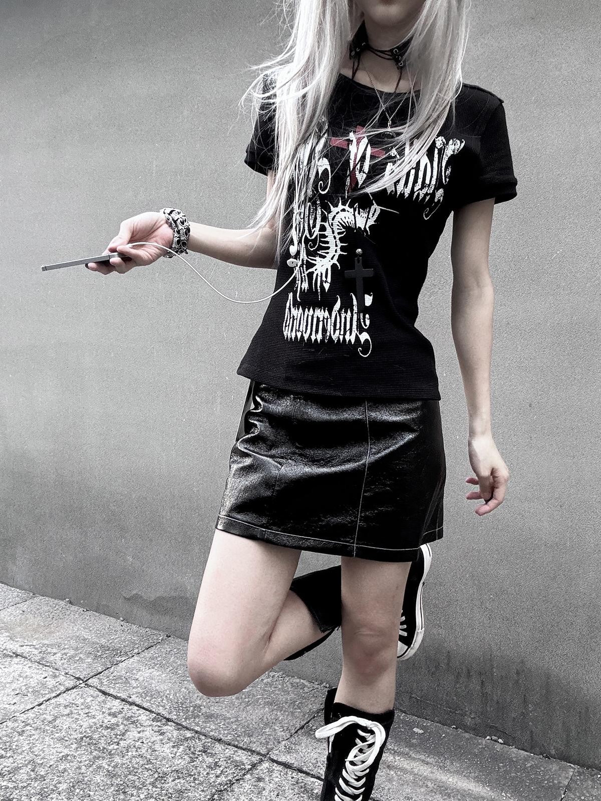 Alita26SS Gothic Cross Graphic Y2k Women's Cotton Crop Slim T-shirts