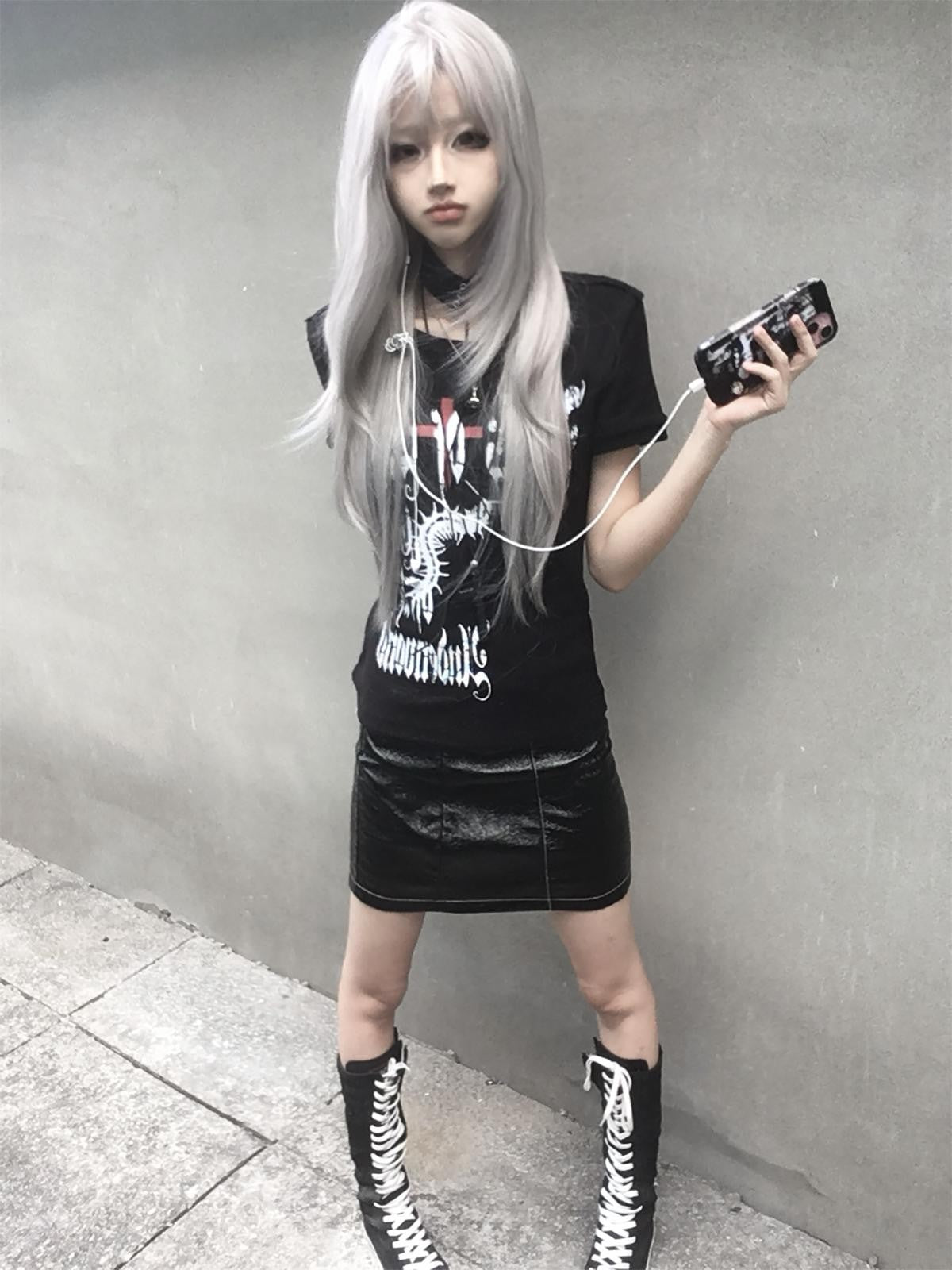 Alita26SS Gothic Cross Graphic Y2k Women's Cotton Crop Slim T-shirts