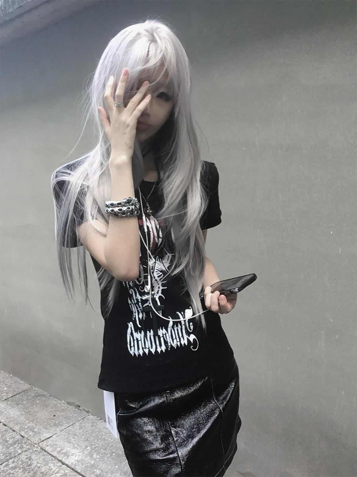 Alita26SS Gothic Cross Graphic Y2k Women's Cotton Crop Slim T-shirts