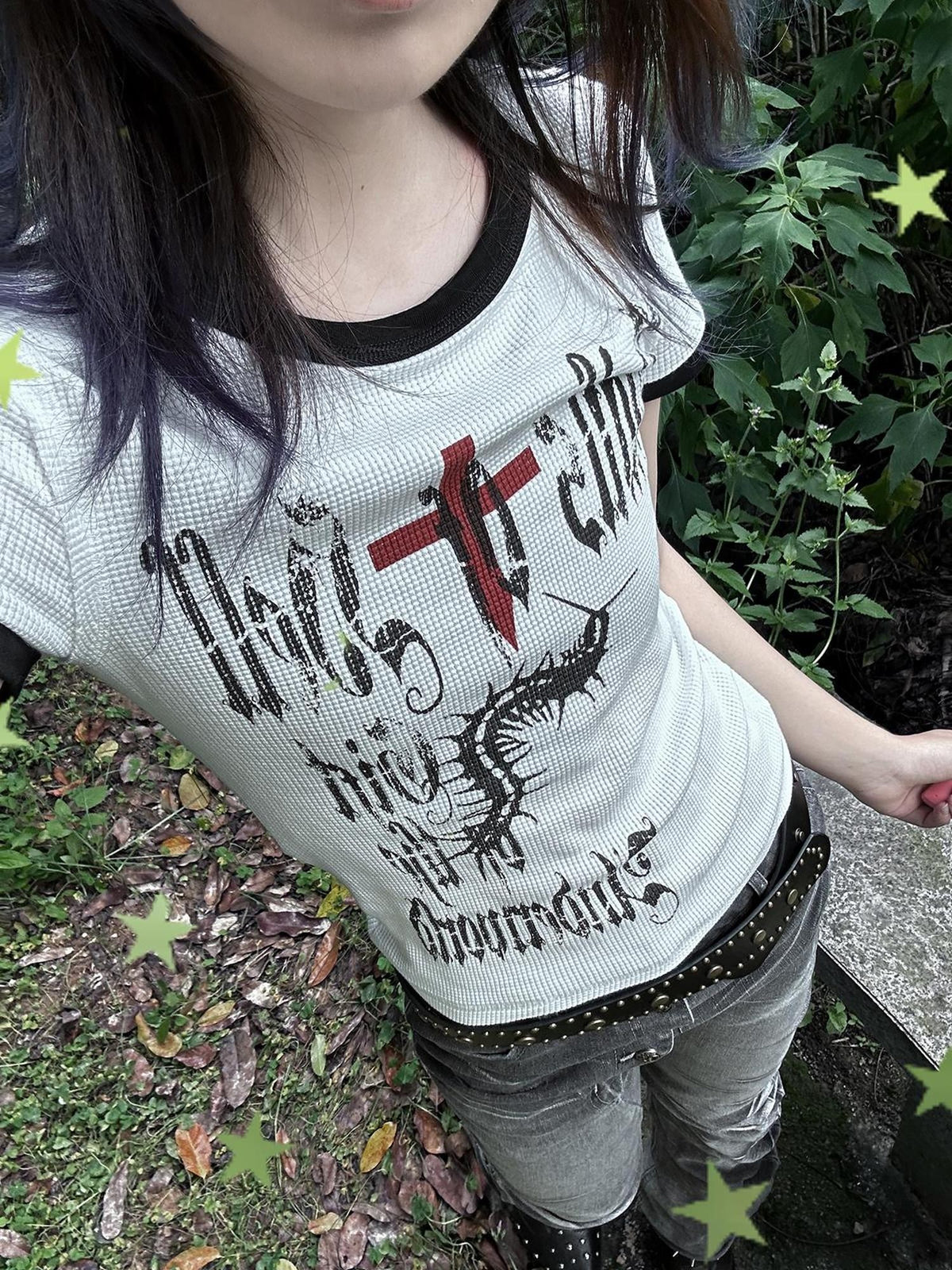 Alita26SS Gothic Cross Graphic Y2k Women's Cotton Crop Slim T-shirts