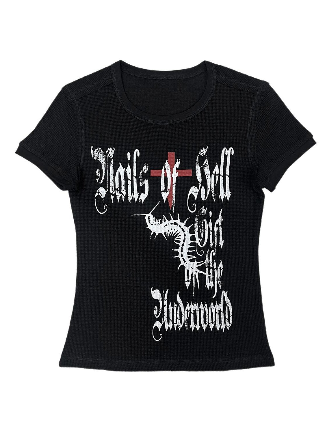 Alita26SS Gothic Cross Graphic Y2k Women's Cotton Crop Slim T-shirts
