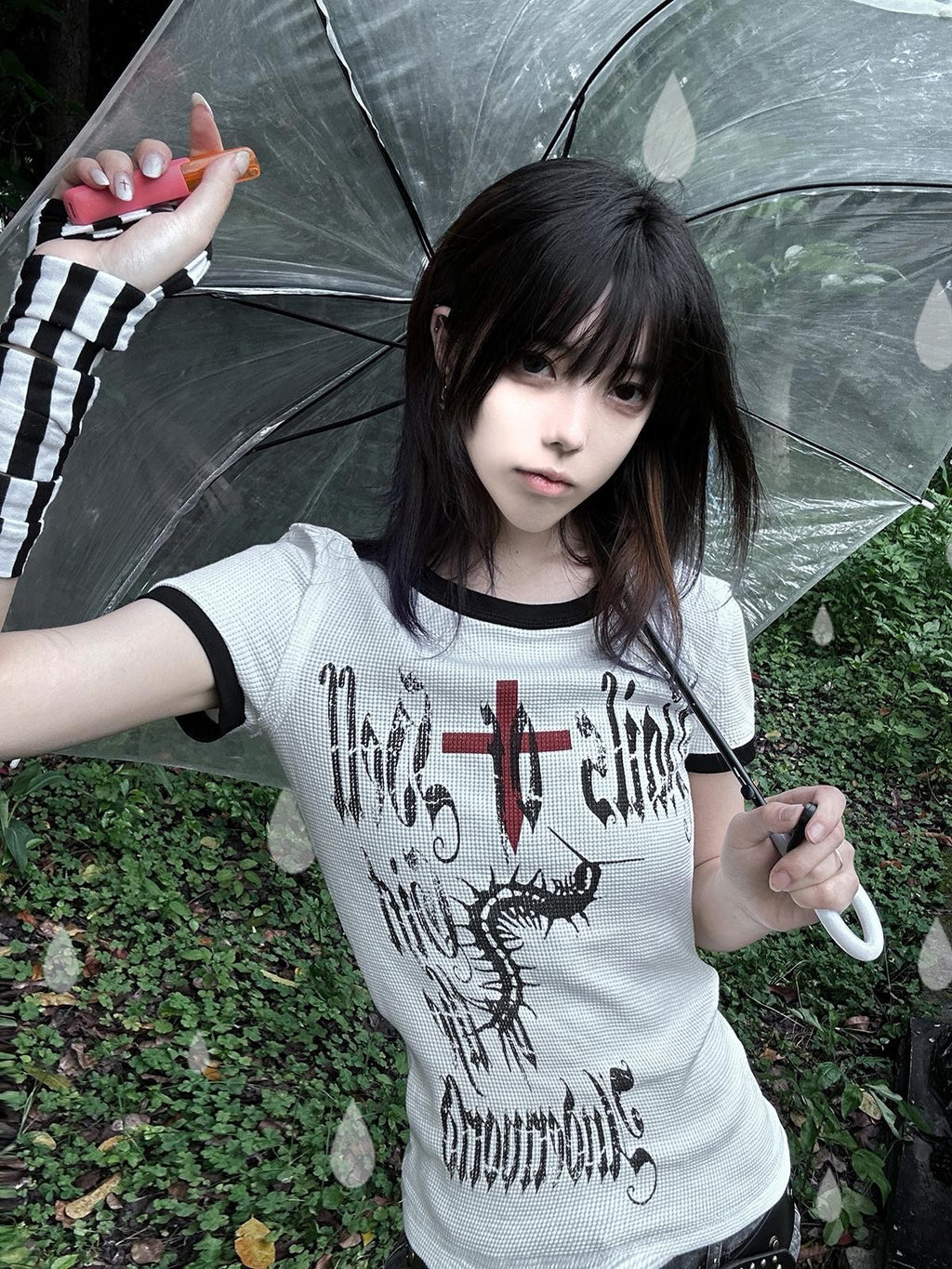 Alita26SS Gothic Cross Graphic Y2k Women's Cotton Crop Slim T-shirts