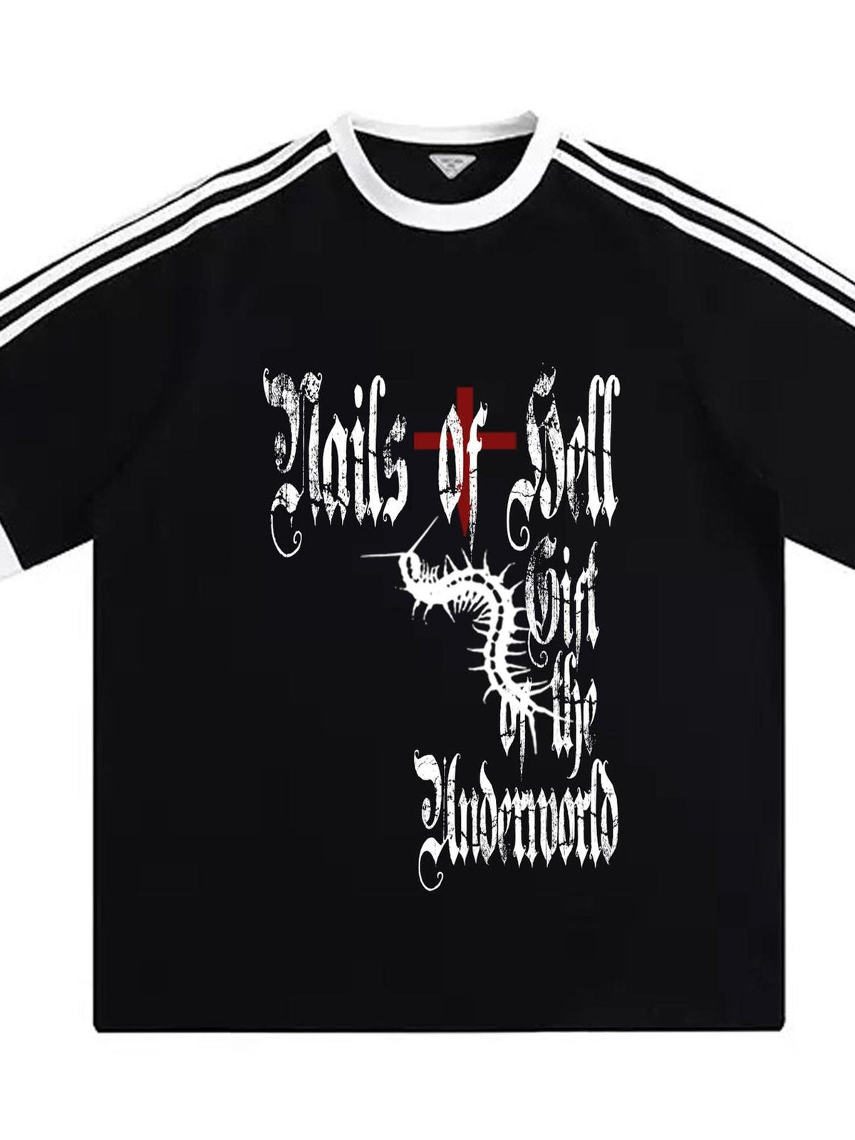 Alita26SS Gothic Stripe Letter Print Loose Fit Cotton Women's Short Sleeve T-shirts