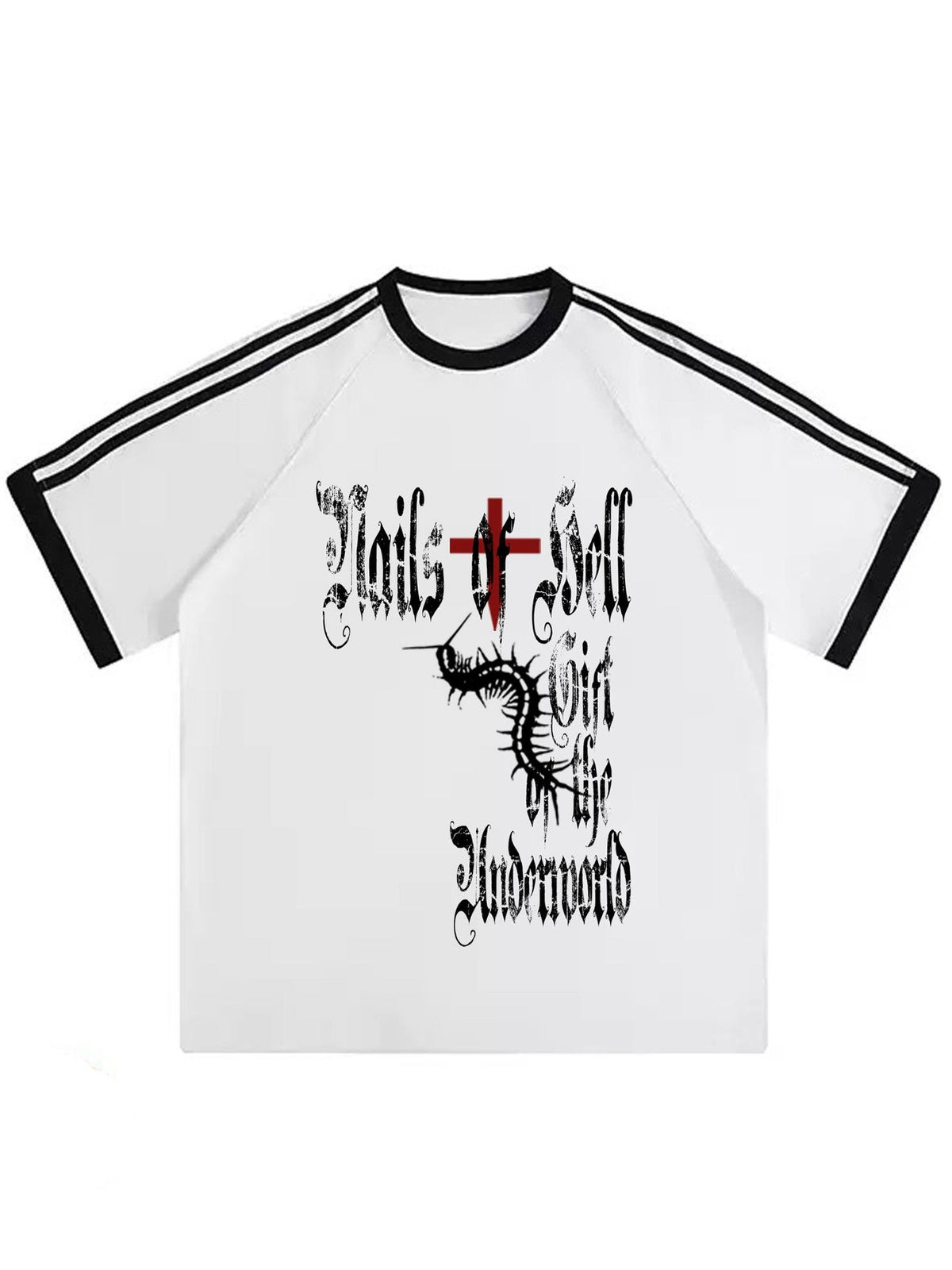 Alita26SS Gothic Stripe Letter Print Loose Fit Cotton Women's Short Sleeve T-shirts