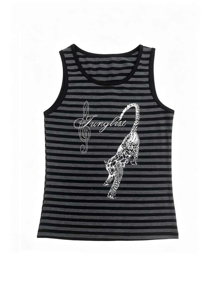 Alita26SS Gothic Striped Print Slim Fit Cropped Women's Cotton Tank Tops