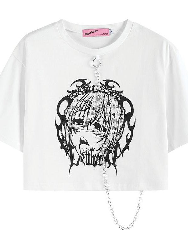 Alita26SS Harajuku Graphic Print Round Neck Cotton Women's Crop Tops