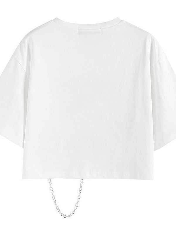 Alita26SS Harajuku Graphic Print Round Neck Cotton Women's Crop Tops