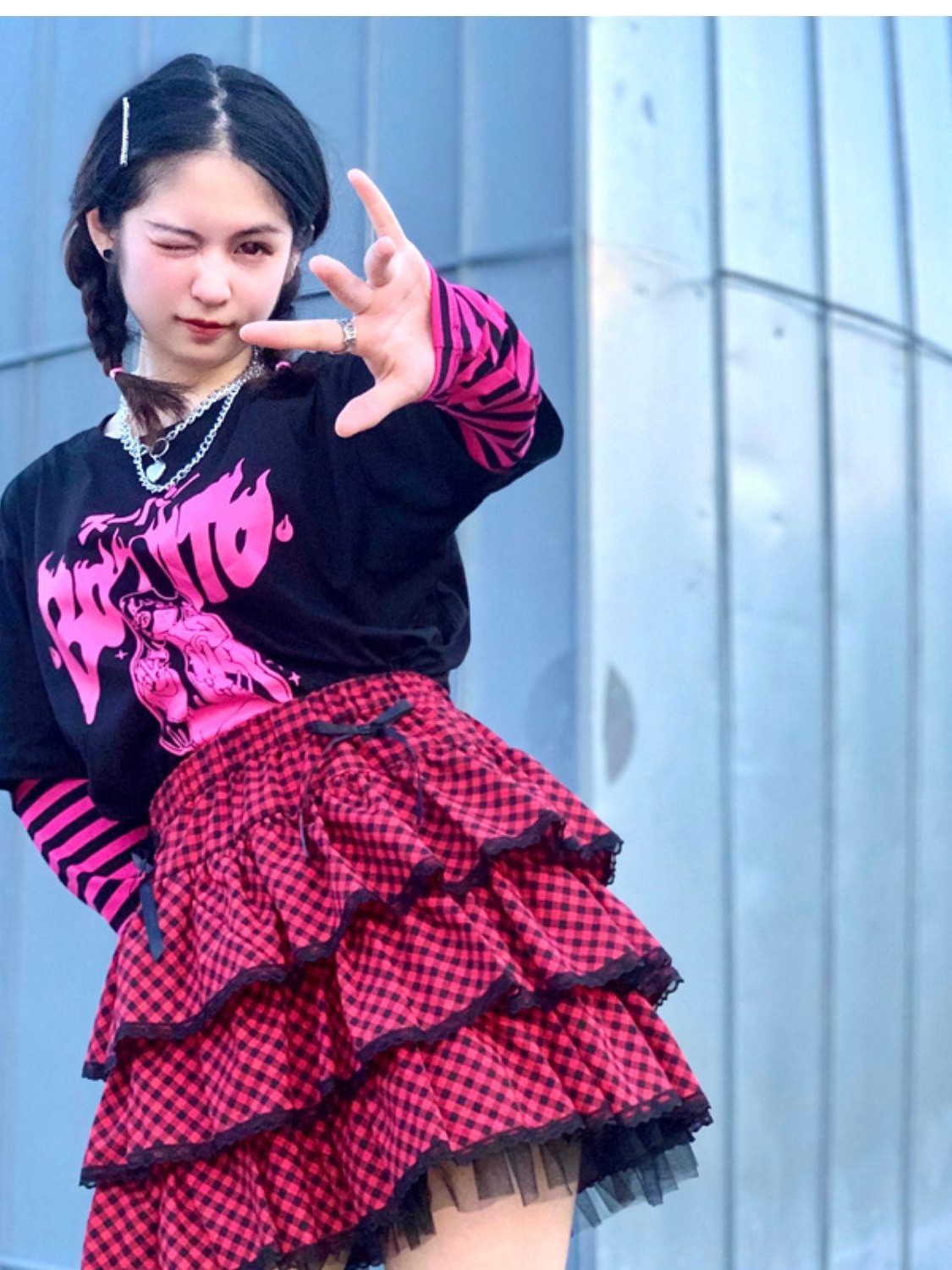 Alita26SS Harajuku Lace Plaid Pleated Sweet Japanese Women's Tiered Skirts
