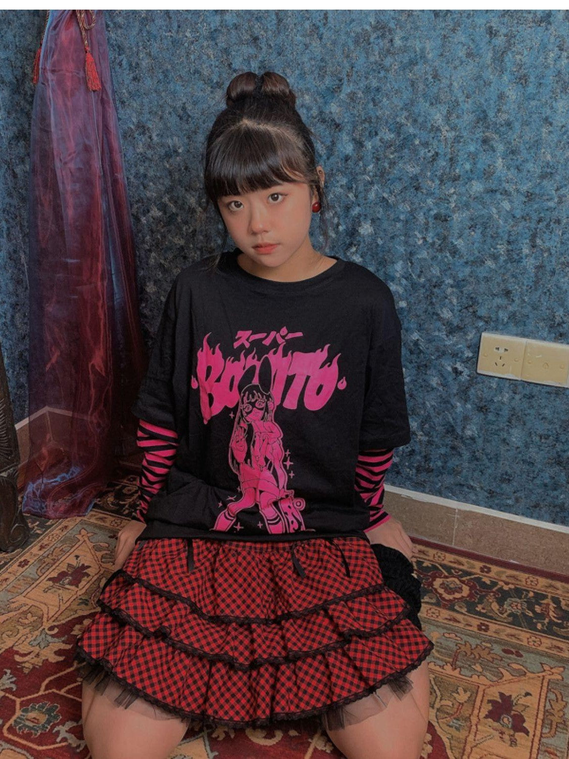 Alita26SS Harajuku Lace Plaid Pleated Sweet Japanese Women's Tiered Skirts