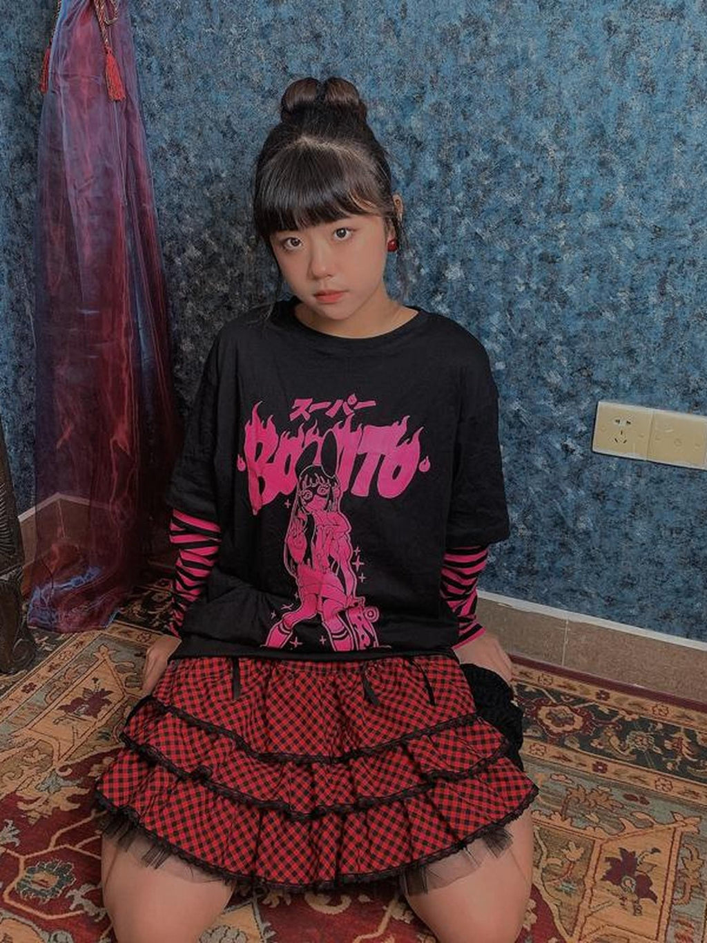 Alita26SS Harajuku Lace Plaid Pleated Sweet Japanese Women's Tiered Skirts