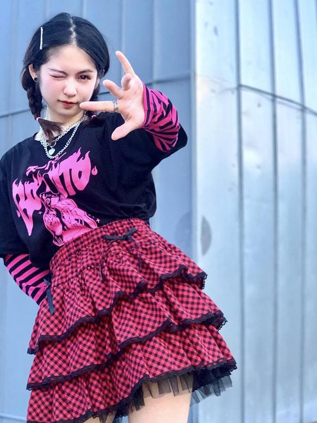 Alita26SS Harajuku Lace Plaid Pleated Sweet Japanese Women's Tiered Skirts