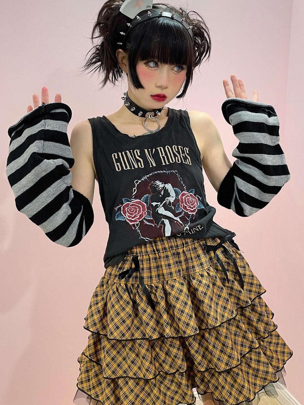 Alita26SS Harajuku Lace Plaid Pleated Sweet Japanese Women's Tiered Skirts