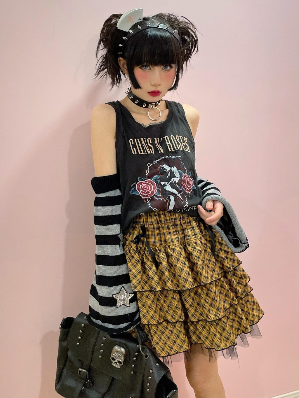 Alita26SS Harajuku Lace Plaid Pleated Sweet Japanese Women's Tiered Skirts