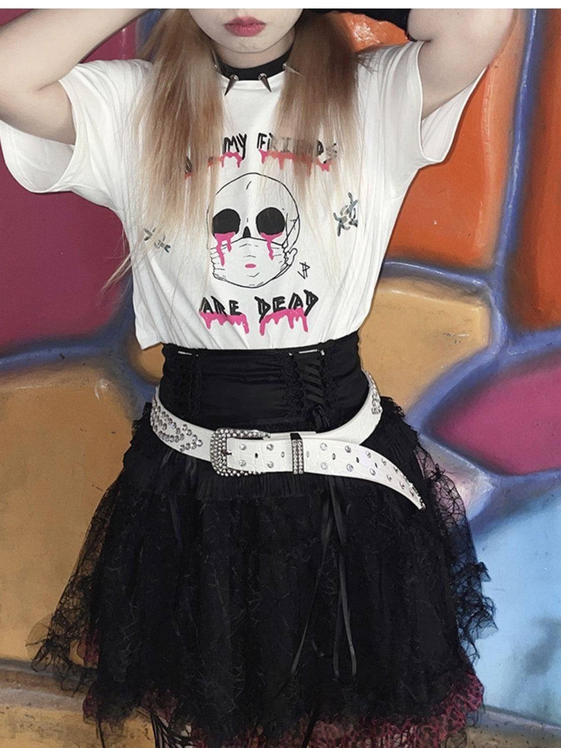 Alita26SS Leopard Print Lace Gothic High Waist A Line Women's Brocade Tiered Skirts