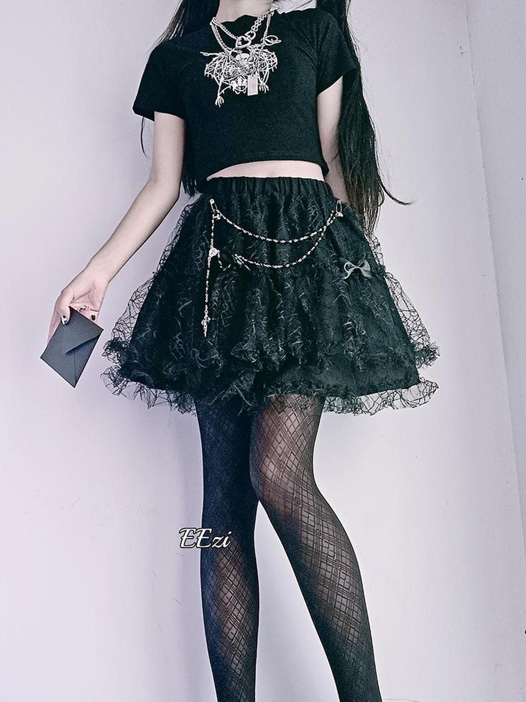 Alita26SS Leopard Print Lace Gothic High Waist A Line Women's Brocade Tiered Skirts