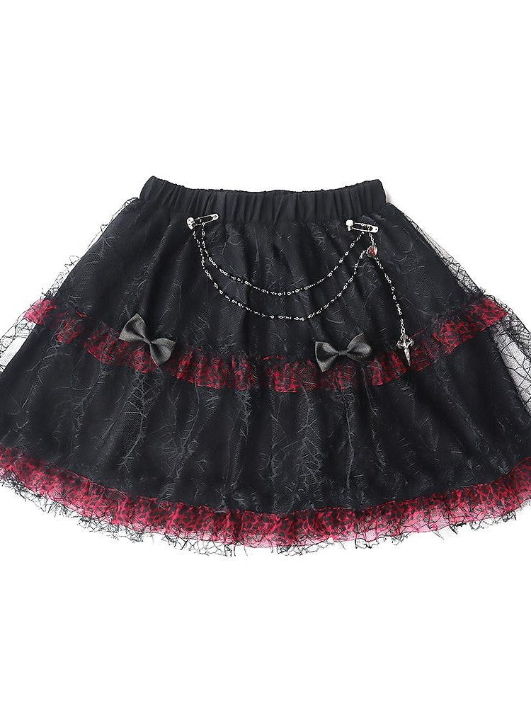 Alita26SS Leopard Print Lace Gothic High Waist A Line Women's Brocade Tiered Skirts