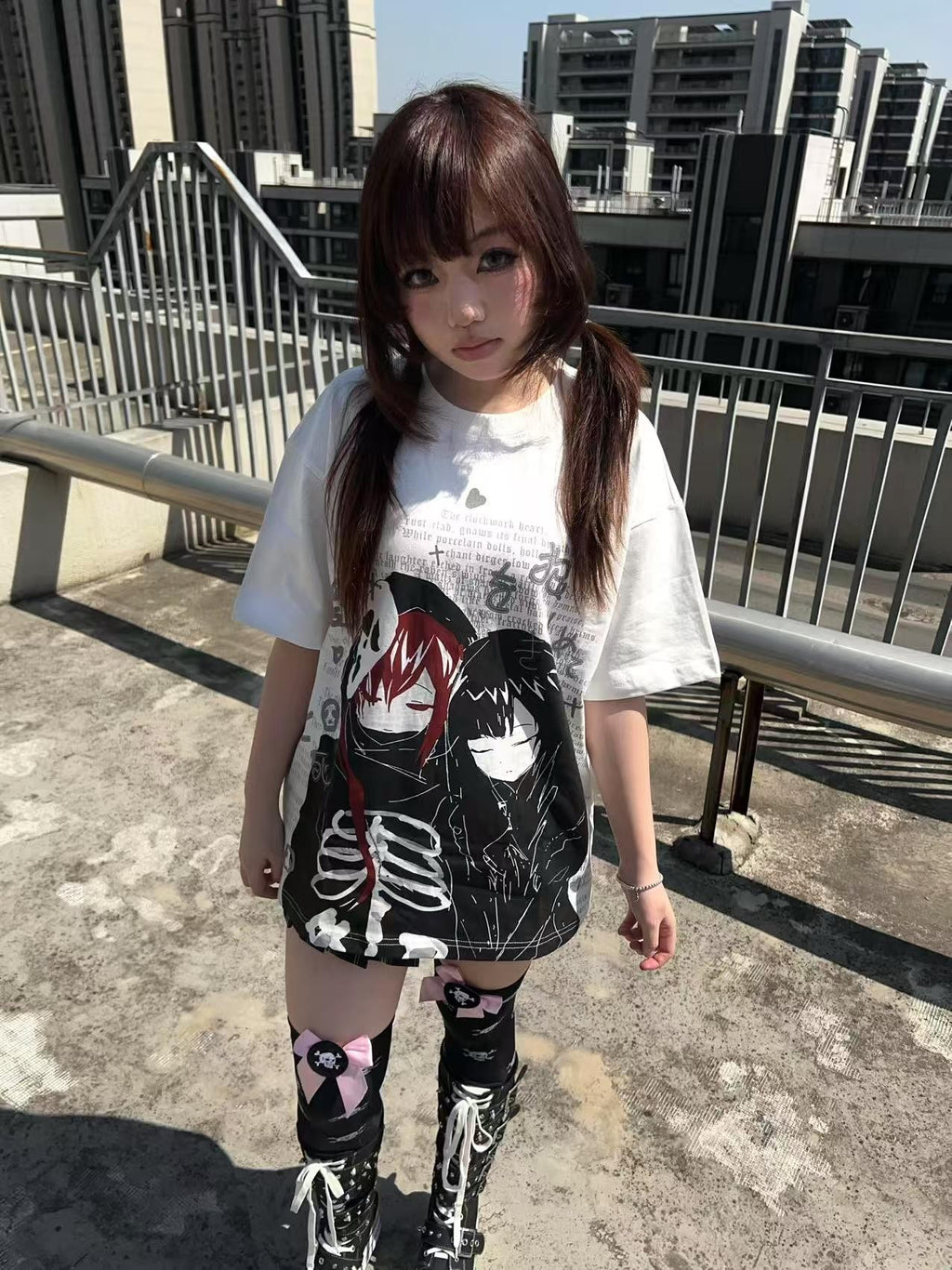 Alita26SS Loose Fit Heart Print Women's Cotton Short Sleeve T-shirts