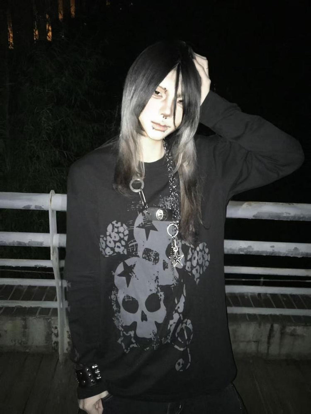Alita26SS Loose Fit Print Faux Layer Watercolor Women's Cotton Long Sleeve T-shirts