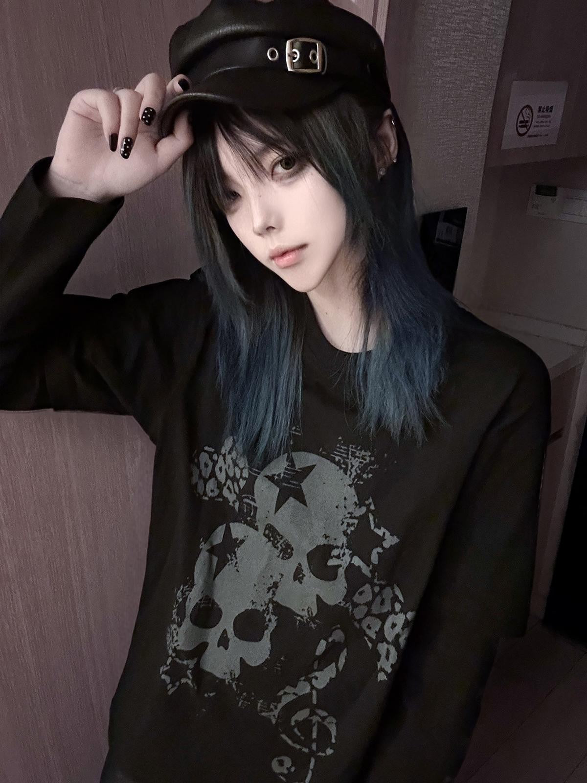 Alita26SS Loose Fit Print Faux Layer Watercolor Women's Cotton Long Sleeve T-shirts